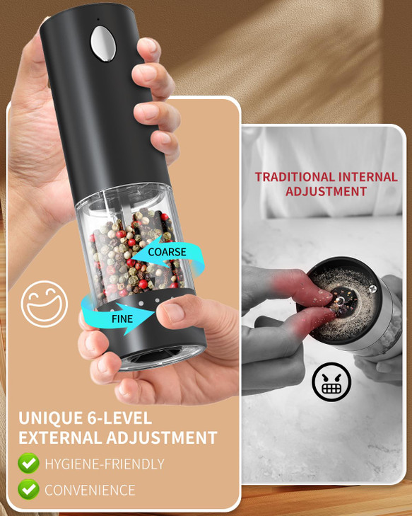 CIRCLE JOY Electric Salt and Pepper Grinder Set Automatic Salt and Pepper Grinder Set with Easy-to-Carry Charging Base and LED Light, USB Rechargeabl