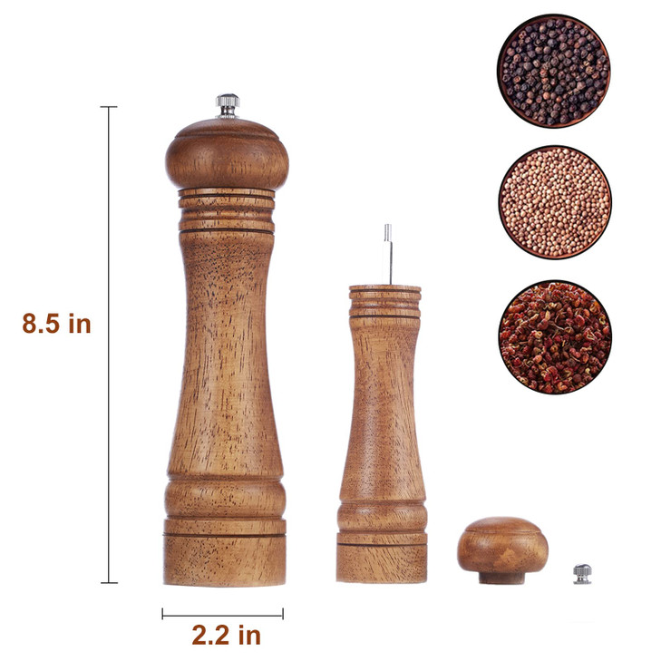 Gulex® Wood Pepper Grinder Pepper Mill,Adjustable Coarseness 8 Inch Wooden Peppermill, Ceramic Grinding Mechanism Salt Mill Refillable (1 pack)