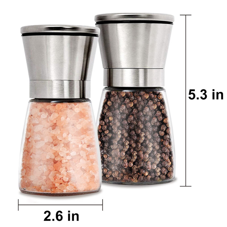 Gulex® Salt and Pepper Grinder Set Pepper Mill, Sea Salt Shaker Refillable, Adjustable Coarseness, Stainless Steel with Ceramic Rotor (Set of 2)