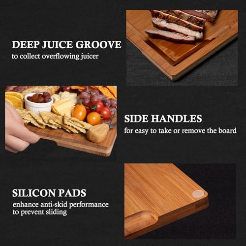 Empune Bamboo Cutting Board Set, Wood Cutting Boards for Kitchen with Holder Wooden Chopping Board for Meal Prep & Serving, Brown