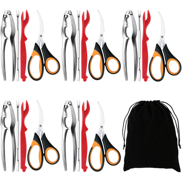 Seafood Crab Crackers and Tools, 21 Pcs Crab Leg Crackers, Nut Cracker Set, Seafood Tools Include 5 Crab Crackers, 5 Lobster Shellers, 5 Crab Leg For