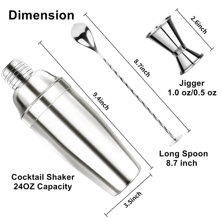 Ohtomber 24OZ Cocktail Shaker Set - Cocktail Bar Martini Drink Shaker Set with Strainer, Stainless Steel Bartender Kit Drink Mixer with Jigger, Mixin