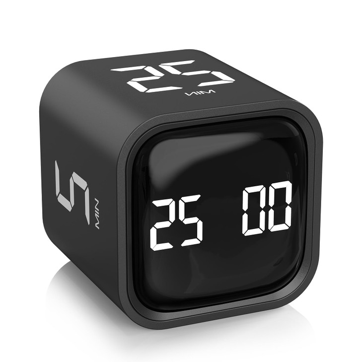 Rotating Pomodoro Timer 5, 25, 10 50 Minutes Preset, Desk Productivity Flip Timer, ADHD Tool Cube Countdown Stopwatch, Vibration/High/Low Volume/Cust