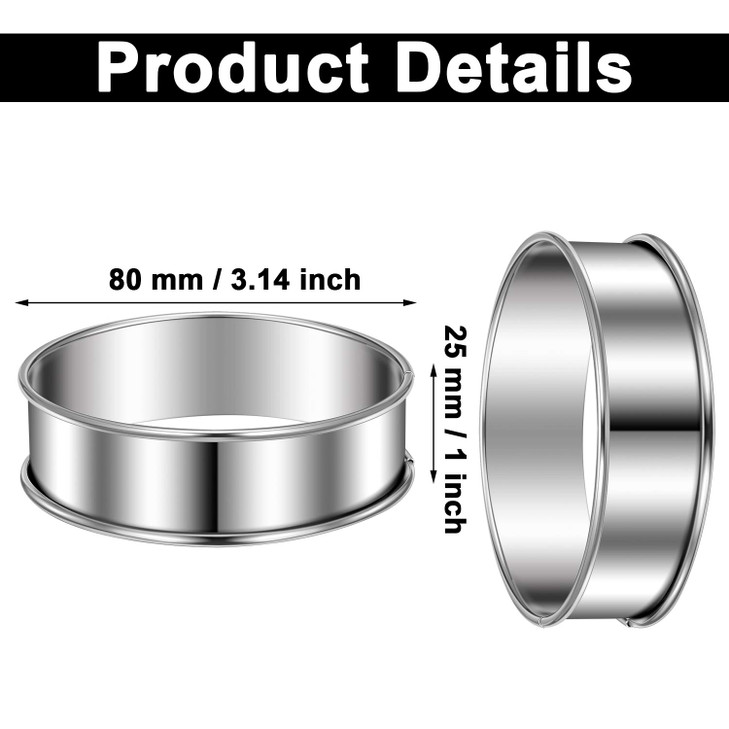 Boao 16 Pcs English Muffin Rings Nonstick Double Rolled Crumpet Rings Round Cookie Cutter Biscuit Cutters Double Rolled Tart Stainless Steel Round Mu