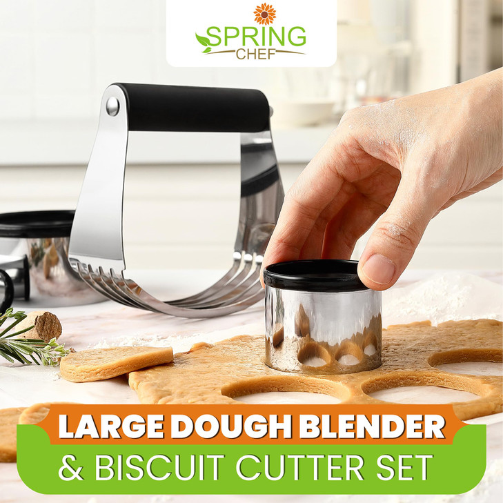 Spring Chef Large Dough Blender & Biscuit Cutter Set, Heavy Duty Stainless Steel Professional Pastry Cutter, Soft Grip, Black