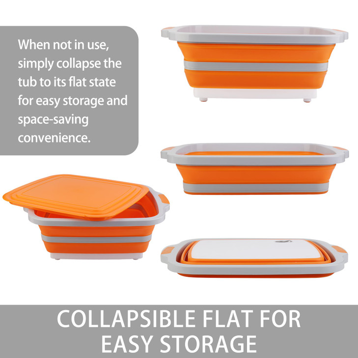 Tiawudi Large Collapsible BBQ Prep Tub with Lid(4.22 Gal/16L), Foldable Camping Sink with Colander, Cutting Board, Dish Basin for Kitchen, Bowl, Vege