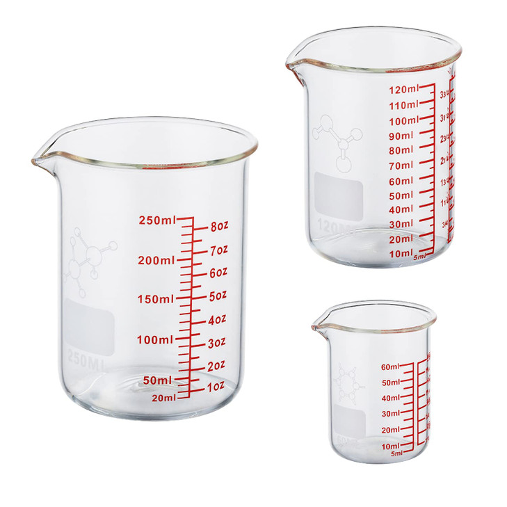 Ackers Mini Glass Measuring Beaker Set, Borosilicate, 2oz 4oz 8oz Measuring Cups