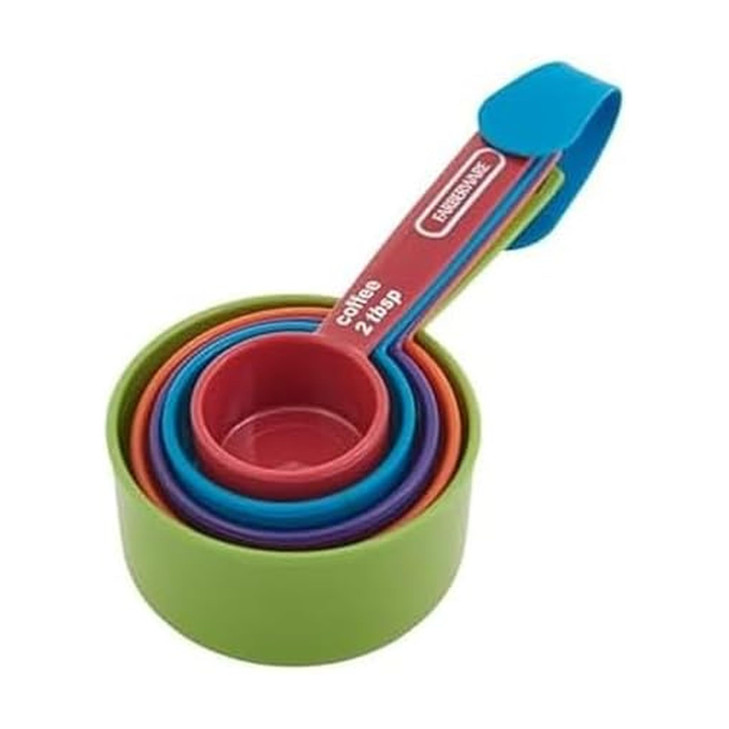 FARBERWARE 5-Piece Measuring Cup Set with Coffee Scoop, Durable Plastic Nesting Measuring Cups with Easy-Read Markings, BPA-Free, Dishwasher Safe