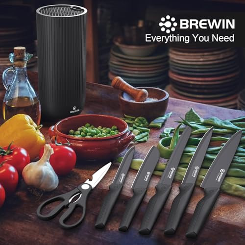 Knife Set, Brewin Kitchen Knife Set, Knives Set for Kitchen, Universal Knife Block, Utility Knife Block Set, New Home Essentials, Apartment Essential