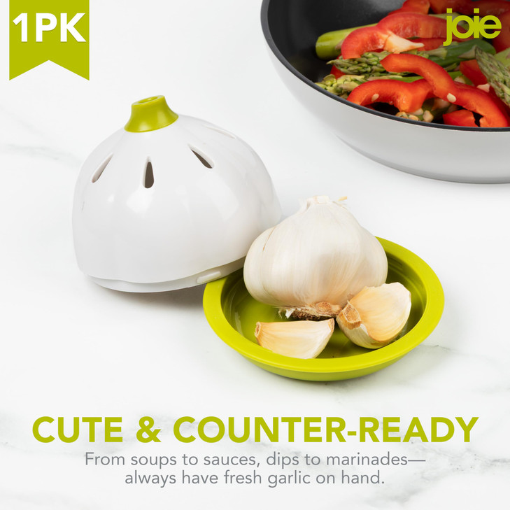 Joie Garlic Keeper, Vented Pod Saver for Firm, Fresh and Odorless Storage, Holds Full Head or Leftover Cloves, Twist to Lock Container, Compact Desig
