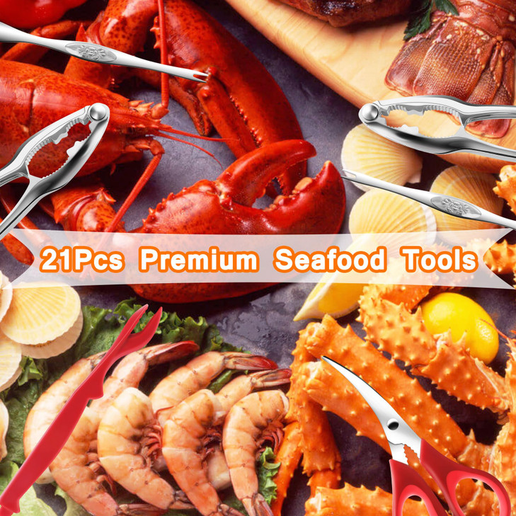 Seafood Tools Set, 21 Pcs Crab Crackers and Tools, Nut Cracker Tool, Crab Leg Crackers Tool, 5 Crab Crackers, 5 Lobster Shellers, 5 Crab Leg Forks/Pi