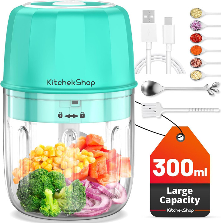 Rechargeable Portable and Cordless Mini Food Processor 300ML with Stainless Steel Blade, Electric Garlic Chopper Vegetable Chopper Blender for Nuts C
