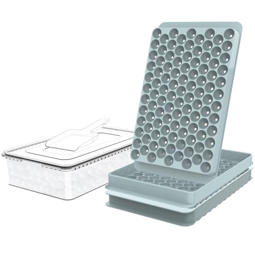 WIBIMEN Mini Ice Cube Trays, 0.55 Tiny Pebble Ice for Iced Coffee & Cocktails, Fast Chill, Easy Twist Release, Stackable with Lid & Storage Bin (2 P
