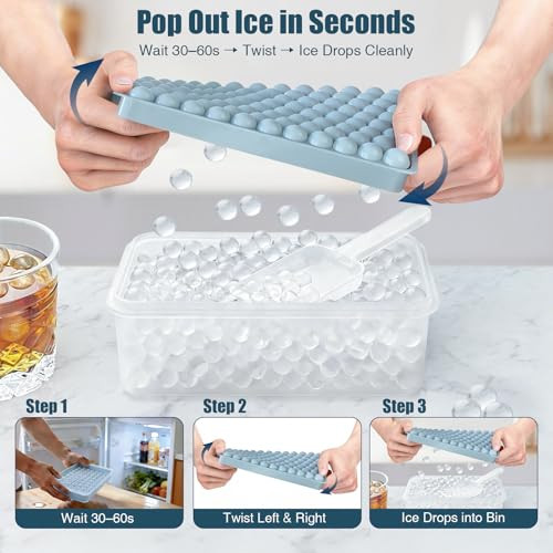 WIBIMEN Mini Ice Cube Trays, 0.55 Tiny Pebble Ice for Iced Coffee & Cocktails, Fast Chill, Easy Twist Release, Stackable with Lid & Storage Bin (2 P