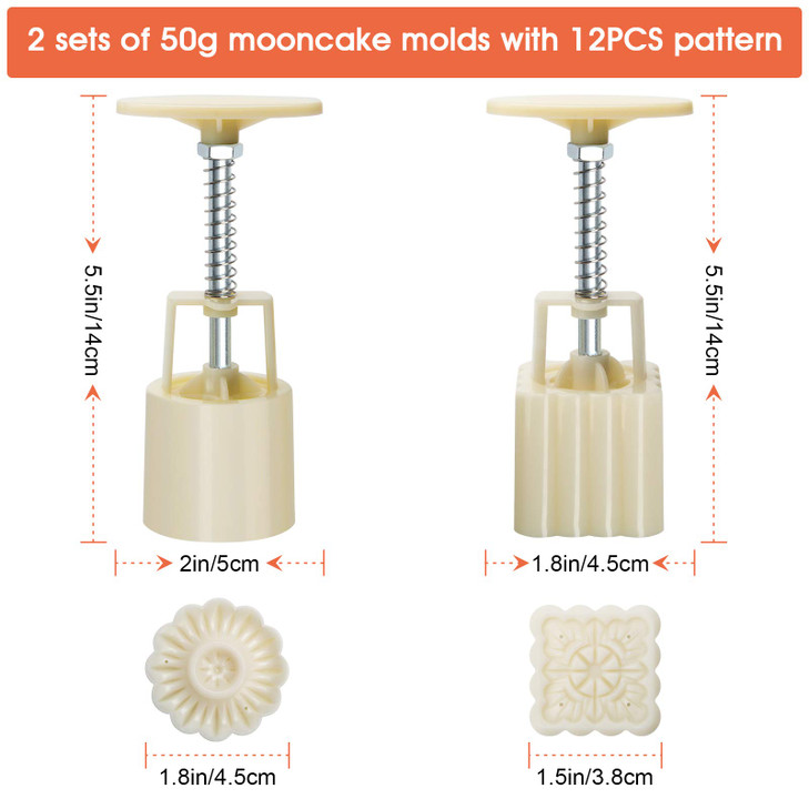 Luxiv Moon Cake Mould 50g, 12 PCS Pattern Hand-Pressure Mooncake Molds for Mid-Autumn DIY Pastry Tool 2 Set with 6pcs Round Flower Mooncake Mode and