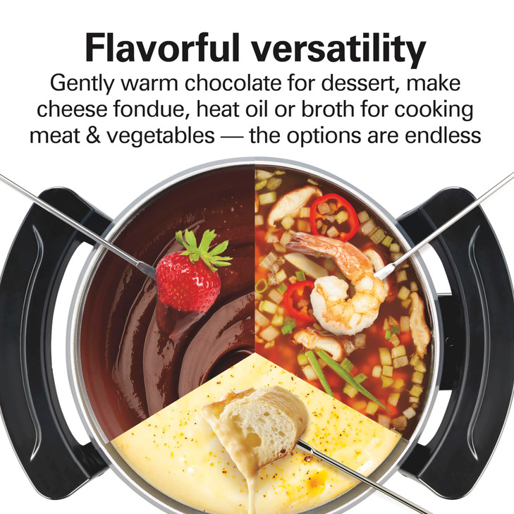 Hamilton Beach 12 Cup Electric Fondue Pot Set with Temperature Control, 6-Color Coded Forks, for Cheese, Chocolate, Hot Oil, Broth, 3 Quart PFAS-Free