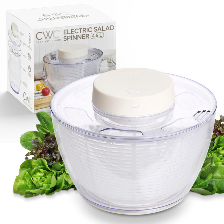 COOK WITH COLOR Electric Salad Spinner, Round 4.5L Capacity  Fast Drying & Easy Spin for Fresh Greens, Cream