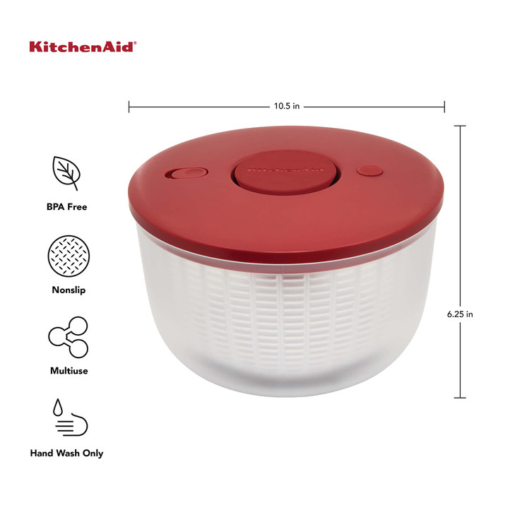 KitchenAid Universal Salad Spinner with Removable Bowl, Colander and One Handed Pump Mechanism, Large Bowl Nests and Features Non Slip Base, 7.43 Qua