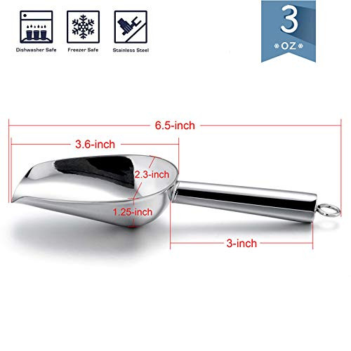 E-far Mini Scoop, 3 Ounce Stainless Steel Kitchen Utility Scoops, Ideal for Candy/Ice Cube/Flour/Sugar/Coffee Bean/Protein Powder, Food Grade & Anti