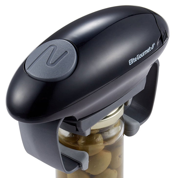 Elite Gourmet EJO800 High Power Torque Automatic Battery Operated Electric Jar Opener, One-Touch Electric Operation, Easily Remove Most-Size Lids wit