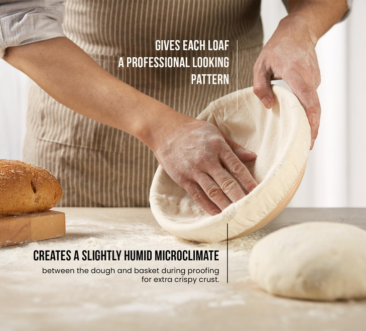 Kook Banneton Bread Proofing Baskets, Artisan Sourdough Bread Making Baskets, 9 Inch Handwoven Rattan Baskets and Cloth Liners, Set of 2, Round