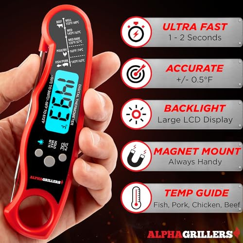 Alpha Grillers Meat Thermometer Digital - Instant Read Food Thermometer for Cooking and Grilling Gifts for Men Valentines Day Gifts for Him Her Mom D