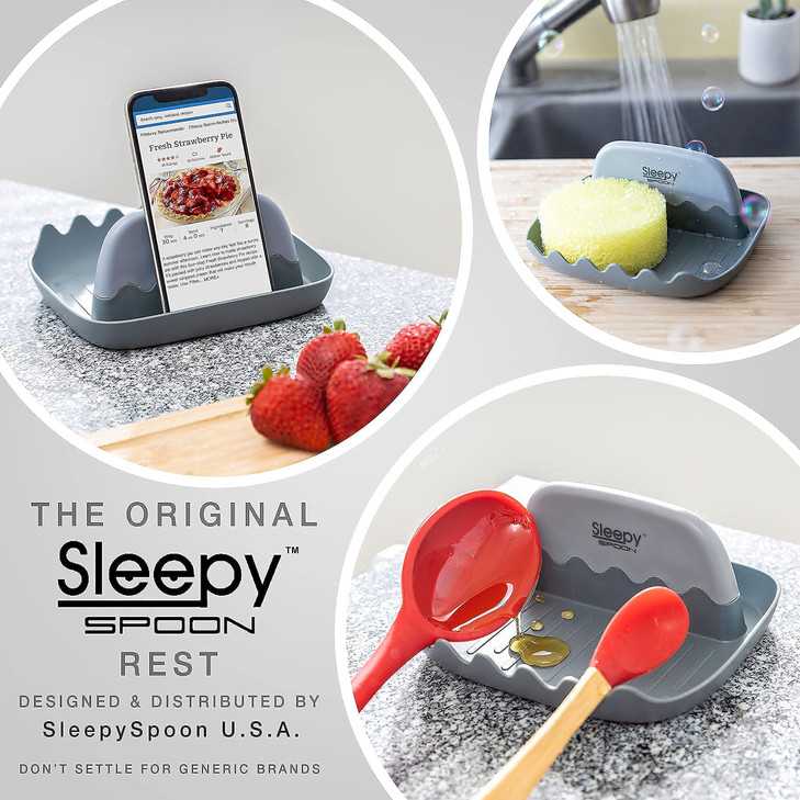 SleepySpoon - Spoon Rest for Kitchen Counter  Pot Lid Holder and Spoon Holder  Multipurpose Gadget Keeps Countertops Clean - Bonus Lid Lifter