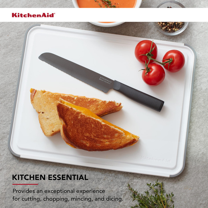 KitchenAid Classic Cutting Board with Perimeter Trench and Non Slip Edges, Dishwasher Safe, 11 inch x 14 inch, White and Gray