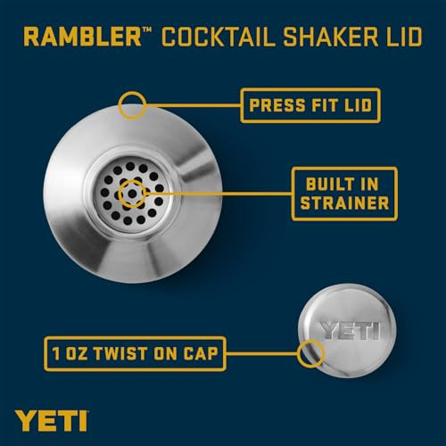 YETI Cocktail Shaker Lid Compatible With Rambler 20oz Tumbler/ 20 oz Stackable Cup/24 oz Mug/10oz Mug/10 oz Lowball/25 oz Straw Mug, Stainless Steel