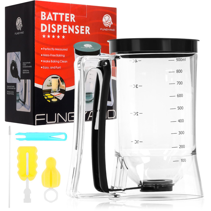 FUNGYAND Pancake Batter Dispenser, 900ML 4 Cups Capacity  Easy-Pour Tool for Pancakes, Cupcakes, Waffles, Muffins & More  Precise Baking with Squee