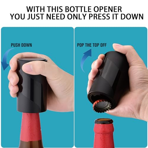 2 PACK Push Down-Pop Off Beer Bottle Opener with Magnetic Cap Catcher No Damage to Caps,Automatic Decapitator Beer/Soda Magnet Bottle Top Openers,One