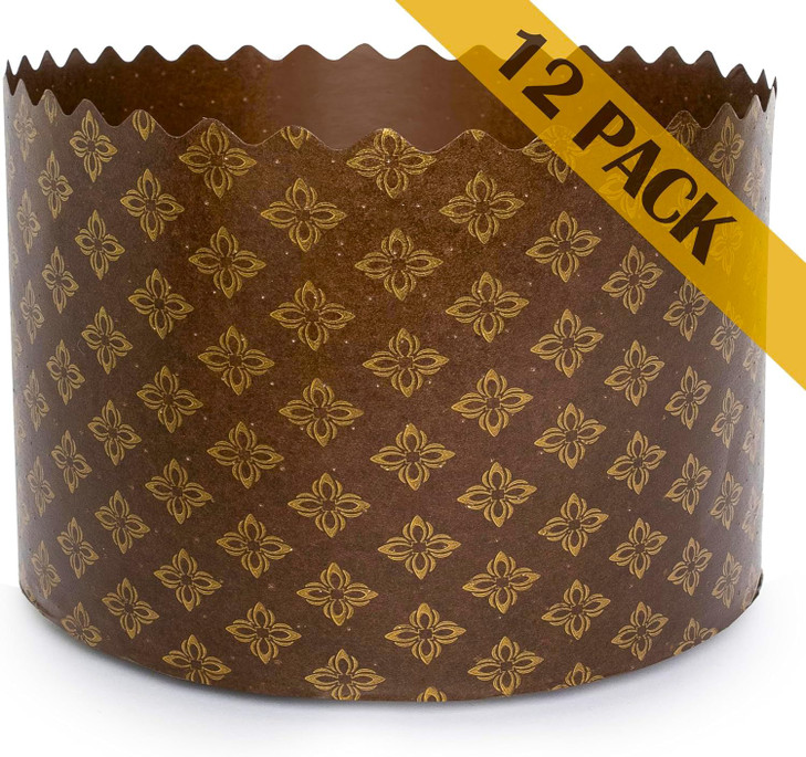 12oz Kulich Mold Paska Easter Bread Forms |12 pcs| Bread Paper Mold - Non Stick Panettone Paper Baking Molds Universal Brown Design