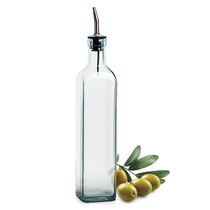 EHOMEA2Z Italian Glass Olive Oil Dispenser Bottle - 16 Oz, Oil and Vinegar Cruet with Stainless Steel Spout for Kitchen, Slight Green Tint (1, 473ml)