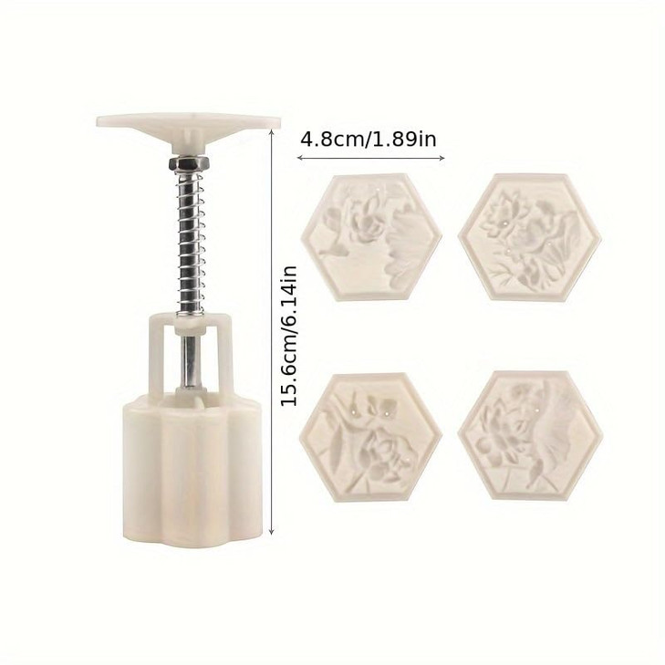 Cute Shaped DIY Mooncake Molds?Mooncake Mold Thickness Adjustable?Hand Press Cookie Dessert stamp Pastry Decoration Tool (4 x 6-sided flowers)