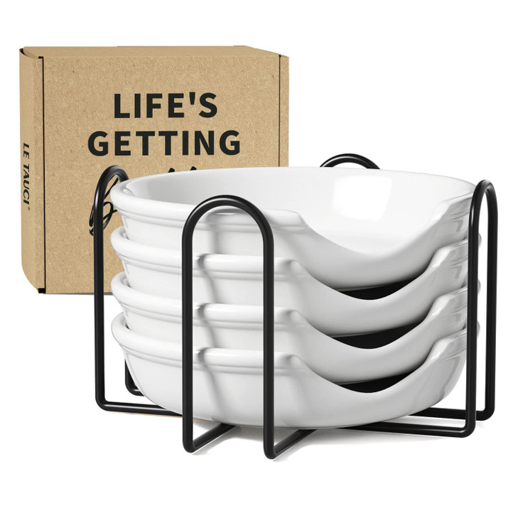 LE TAUCI Ceramic Spoon Rest with Holder, 4.8 Inches Spoon Rest for Stove Top, Utensil Rest for Kitchen Counter, Coffee Spoon Holder, Set of 4, White