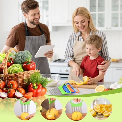 FANTEXY 3Pieces Onion Holder for Slicing, Stainless Steel Onion Cutter for Slicing, Potato Lemon Slicer Tomato Slicers Kitchen Comb for Vegetables, F