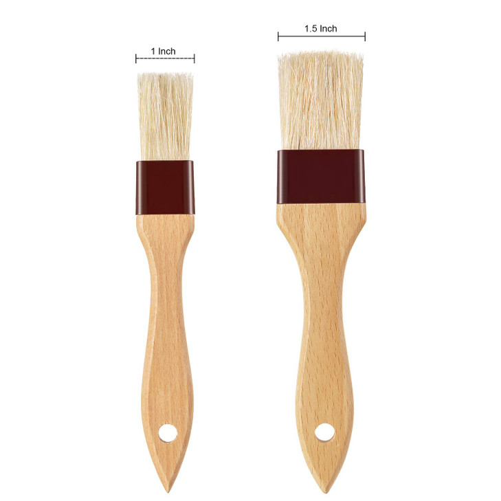 Boao 4 Pieces Natural Bristle Pastry Brush Beech Wooden Handle Basting and BBQ Brushes for Cooking, Butter, Oil, Egg, Marinade, Grilling, Baking, Kit
