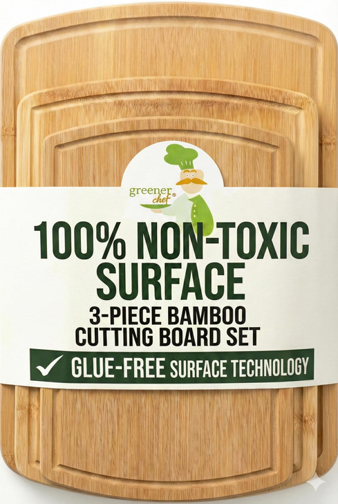Glue-Free Organic Bamboo Cutting Board Set of 3  Glue-Free "Single-Sheet" Surface Technology  Non-Toxic Wooden Chopping Boards for Kitchen  Lightw