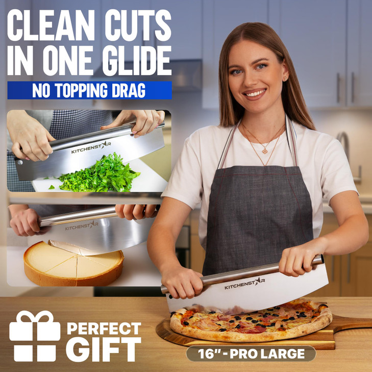 KitchenStar 16-Inch Pizza Cutter Rocker Blade - Sharp Stainless Steel Slicer Knife, Protective Cover, Dishwasher Safe, Large - Professional Pizza Ove