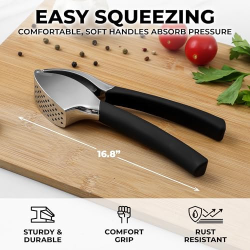 Zulay Kitchen Comfort Grip Garlic Press - Garlic Mincer Tool - Garlic Crusher - Garlic Press Mincer Rust Proof, with Soft Ergonomic Handle, Easy Clea