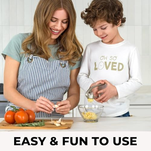 Zulay Kitchen Premium Garlic Press Set - Rust Proof Professional Garlic Mincer Tool - Easy-Squeeze, Easy-Clean with Soft, Ergonomic Handle - Silicone