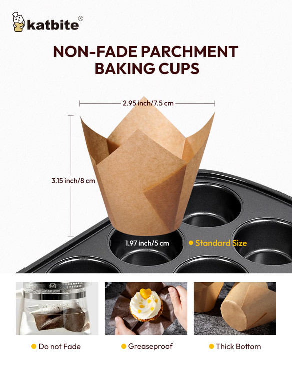 Katbite Tulip Cupcake Liners Holders 200PCS, Muffin Baking Cups, Cupcake Wrapper for Party, Wedding, Birthday, Christmas