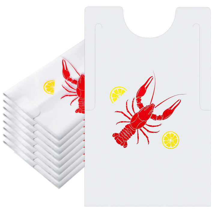 Hotop 50 Pack Plastic Disposable Bibs Seafood Boil Party Supplies Shrimp Crab Boil Accessories Shrimp Feasts Bibs(Crawfish)
