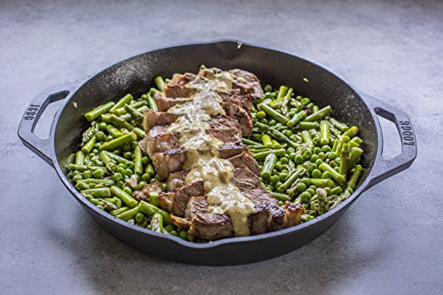 Lodge 12 Inch Pre-Seasoned Cast Iron Skillet - Dual Assist Handles - Use in the Oven, on the Stove, on the Grill, or Over a Campfire - Black