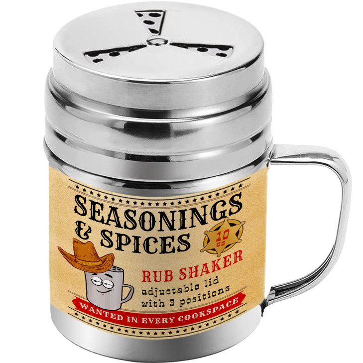 CUSINIUM 10 oz Seasonings Spice Shaker - BBQ Dry Rub Shaker - Cooking Dredge with Adjustable Fan-Style Lid and Handle