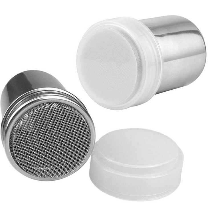 Onwon 2 Pieces Powder Sugar Shaker with Lid - Stainless Steel Fine Mesh Shaker Cinnamon Icing Sugar Powder Cocoa Flour Chocolate Coffee Sifter Sprink
