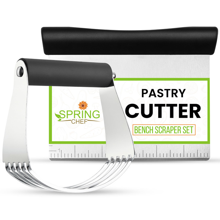 Spring Chef Dough Blender & Pastry Cutter Tool, Stainless Steel Pastry Blender & Bench Scraper for Pizza, Nut, Pie - Multipurpose Dough Cutter & Scra