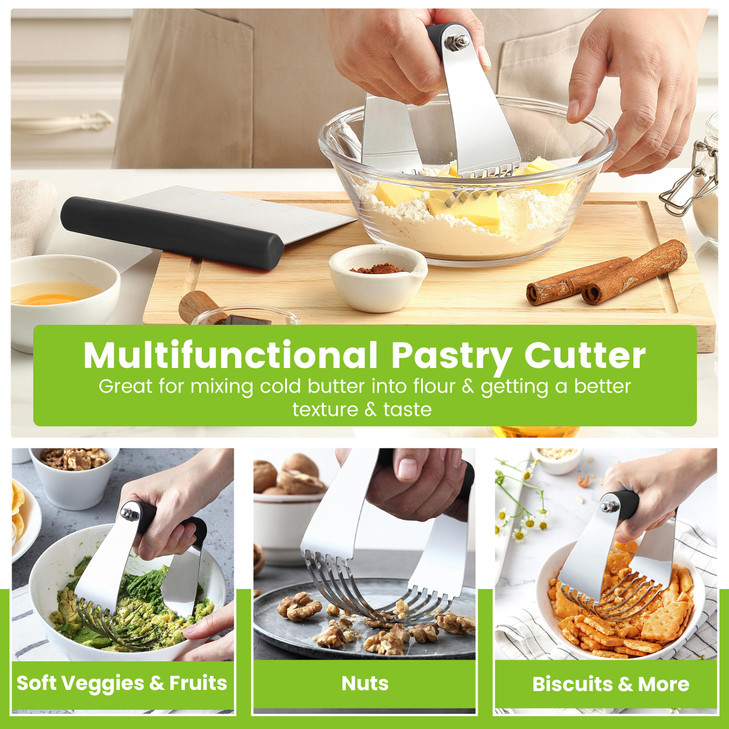 Spring Chef Dough Blender & Pastry Cutter Tool, Stainless Steel Pastry Blender & Bench Scraper for Pizza, Nut, Pie - Multipurpose Dough Cutter & Scra
