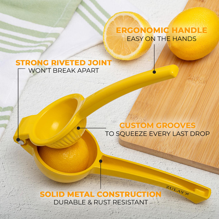 Zulay Kitchen Metal Lemon Squeezer - Handheld Lemon Juicer Squeezer - Easy to Use Citrus Juicer - Manual Press for Extracting the Most Juice Possible