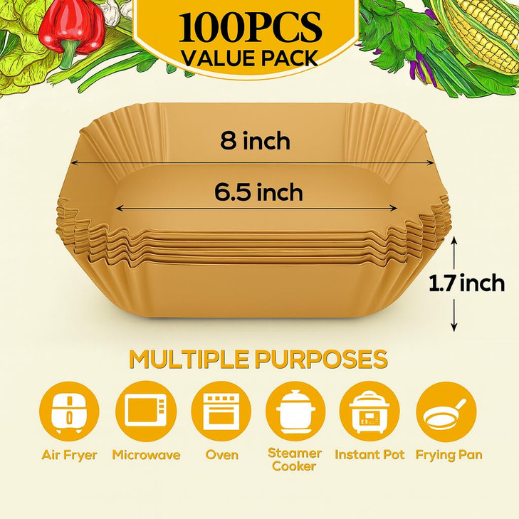 BYKITCHEN Small Air Fryer Disposable Paper Liners for 2 to 5QT Airfryer, Mini Air Fryer Parchment Paper Liners, Compatible with CHEFMAN 2 QT, Cosori